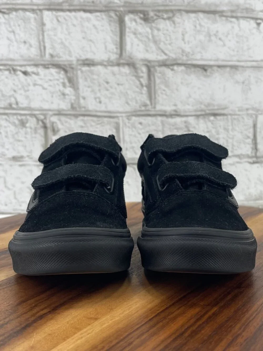 Vans Little Kids Old Skool V Blackout Suede Canvas Hook & Loop Shoes Sz. 2